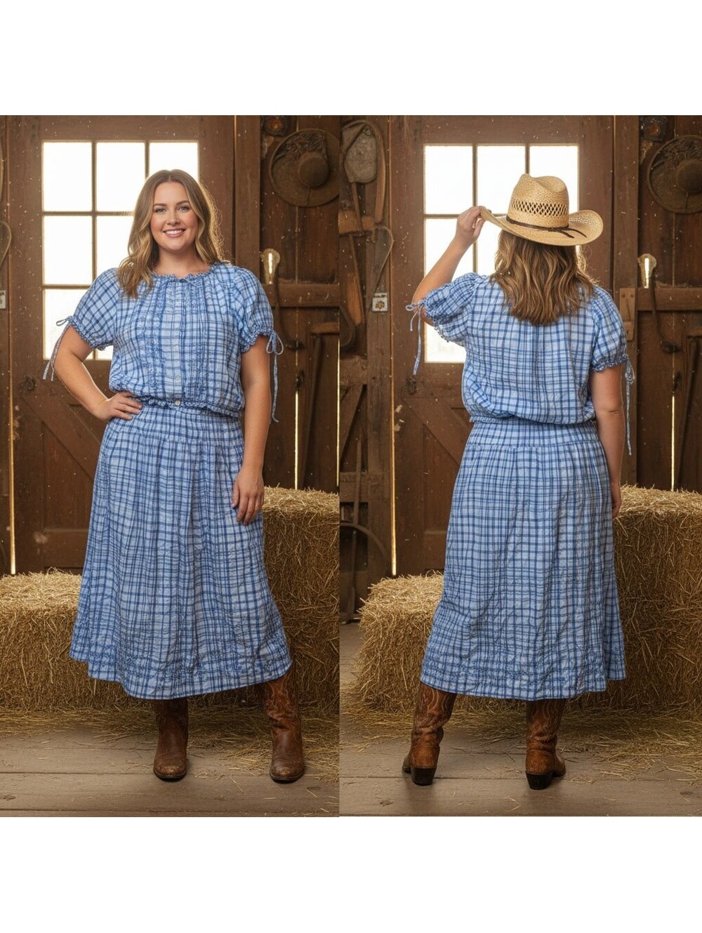 1928 - Free Assembly Blue and White Plaid Two-Piece Dress Set XXL - NWT